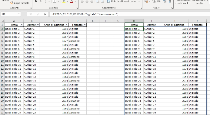 Utilizzare la funzione FILTRO di Excel