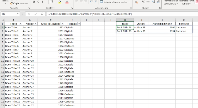 Utilizzare la funzione FILTRO di Excel